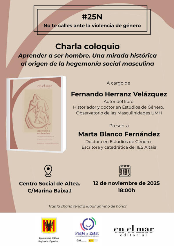 Igualdad inicia la agenda del 25N con la presentación y coloquio del libro ‘Aprender a ser hombre’ de Fernando Herranz