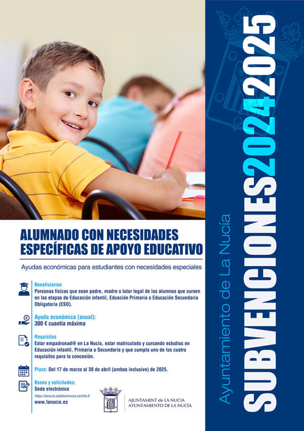 Mañana finaliza la subvención de “Necesidades Específicas de Apoyo Educativo”