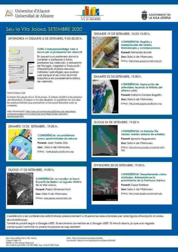 La Sede Universitaria de La Vila Joiosa presenta su programaci&oacute;n para el mes de septiembre 
