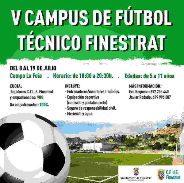 Sigue abierta la inscripción para el V Campus de fútbol técnico de Finestrat para niños/as de 5 a 11 años