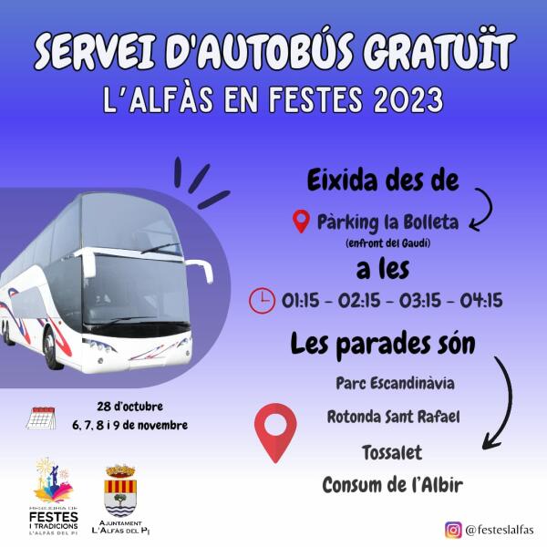 El Ayuntamiento de l’Alfàs dispone un servicio nocturno de autobús gratuito en Fiestas del Cristo del Buen Acierto