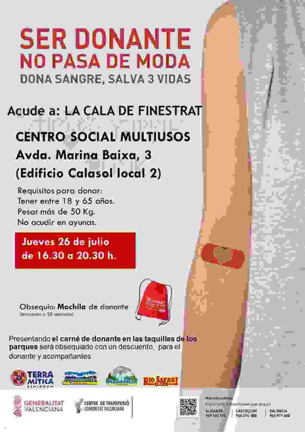 Ma&ntilde;ana se celebra una jornada de donaci&oacute;n de sangre en el Centro Multiusos de la Cala de Finestrat