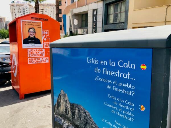 NUEVOS CONTENEDORES NARANJA DE RECOGIDA SELECTIVA DE ROPA Y CALZADO EN EL BULEVAR COMERCIAL Y URBANIZACIÓN BALCÓN DE FINESTRAT AUMENTA EN 7 TONELADAS LA RECOGIDA DE RESIDUO TEXTIL EN FINESTRAT