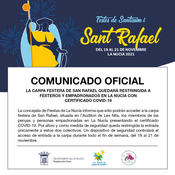 La Carpa Festera de San Rafael quedará restringida a festeros y empadronados en La Nucía con certificado COVID 