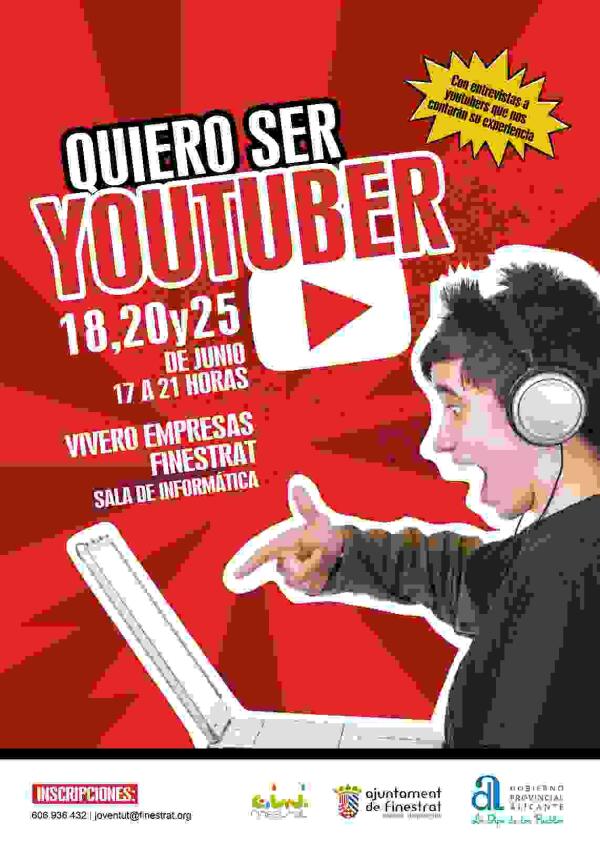 &Uacute;ltimas plazas para participar en el taller &ldquo;quiero ser  youtuber&rdquo; que organiza la concejal&iacute;a de Juventud de Finestrat  