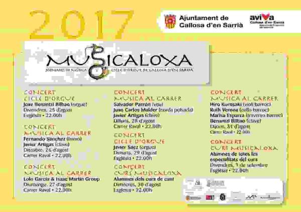 La m&uacute;sica antigua volver&aacute; a sonar en Callosa d&rsquo;en Sarri&agrave; del 25 de agosto al 2 de septiembre con &lsquo;Musicaloxa&rsquo; 