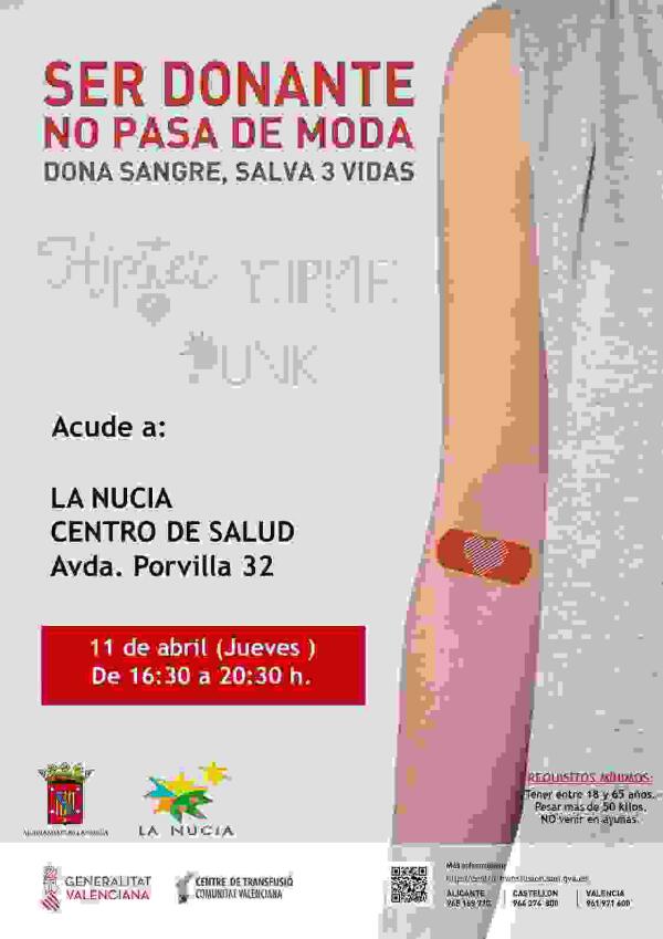  Este jueves “Donación de Sangre” en el Centre de Salut de La Nucía 