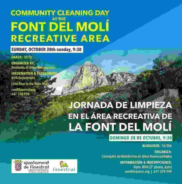 Finestrat celebra este domingo una jornada de limpieza medioambiental en el &aacute;rea recreativa de la Font del Mol&iacute; 