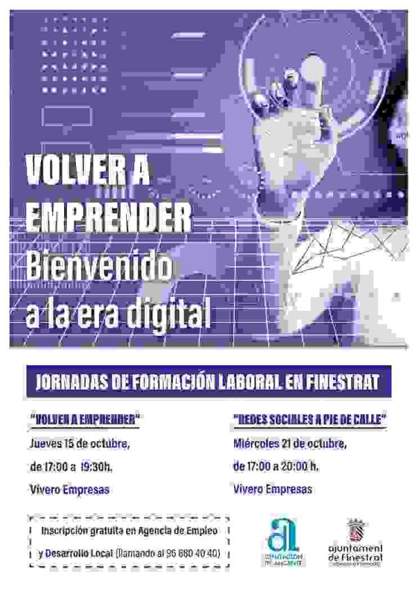 FINESTRAT ORGANIZA DOS JORNADAS FORMATIVAS GRATUITAS PARA AYUDAR A VOLVER A EMPRENDER Y UTILIZAR LAS REDES SOCIALES COMO HERRAMIENTA DE NEGOCIO