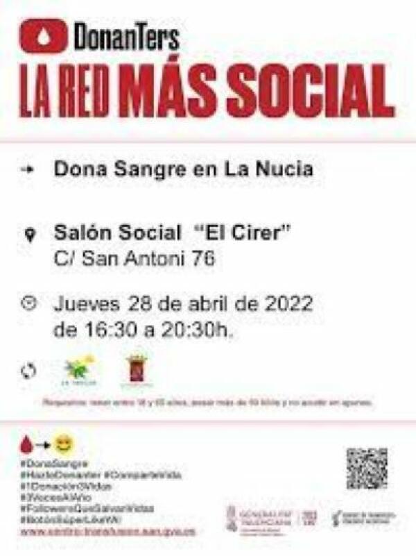 El jueves 28 de abril donación de sangre en El Cirer 